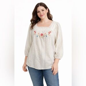 NWT - Lauren Conrad Box‎ Neck Cream Boho Blouse